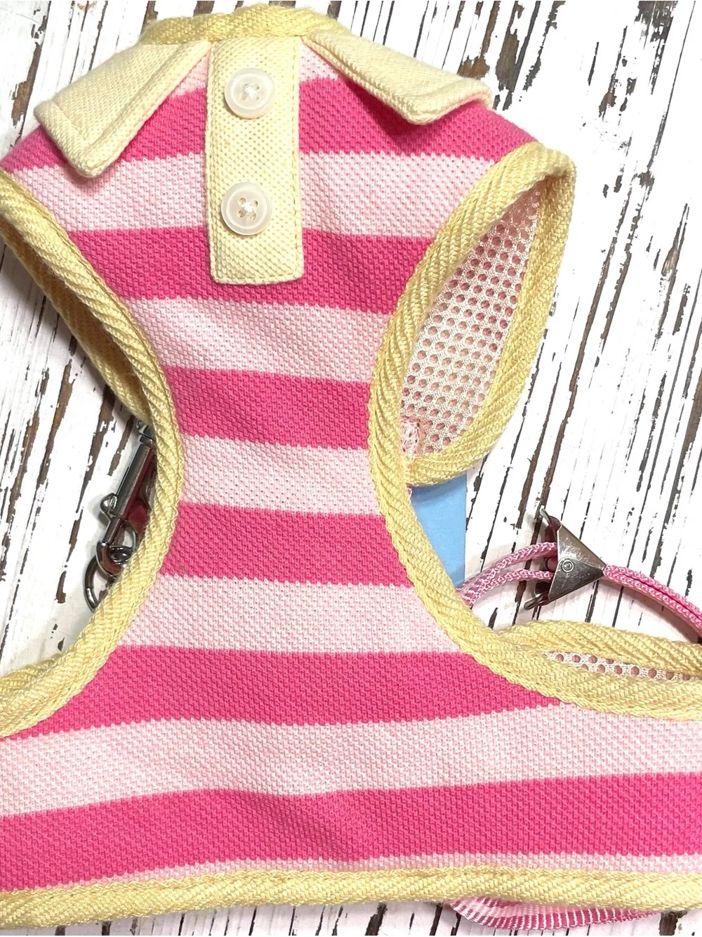 Striped Hot Pink and Light Pink Dog Harness with Matching Leash Large